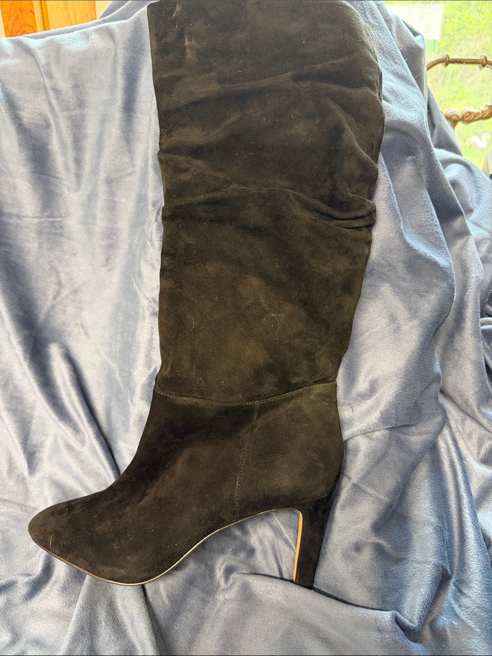 Black Suede Knee-High Stiletto Boot - Women